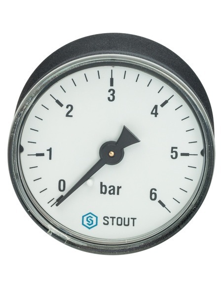 Манометр STOUT 50 мм, 1/4", 0-6 бар, аксиальный Манометр STOUT 50 мм, 1/4", 0-6 бар, аксиальный
