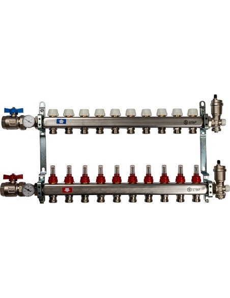 Коллектор STOUT из нержавеющей стали в сборе с расходомерами 10 вых.