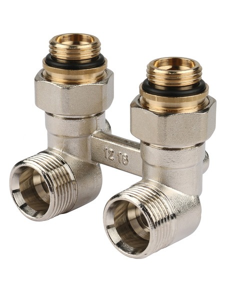 Блок шаровых кранов РЕХАУ G1/2" x G3/4" угловой с соединительным ниппелем