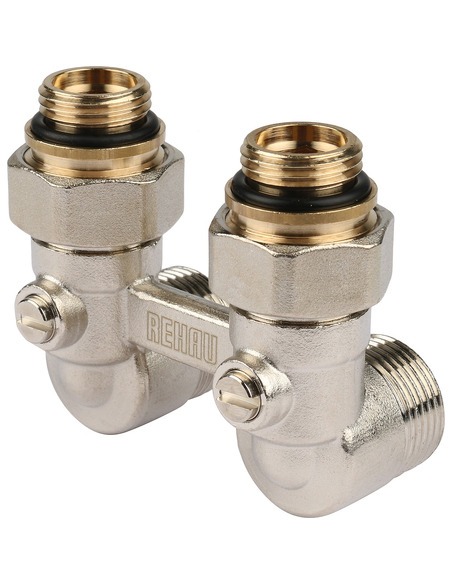 Блок шаровых кранов РЕХАУ G1/2" x G3/4" угловой с соединительным ниппелем