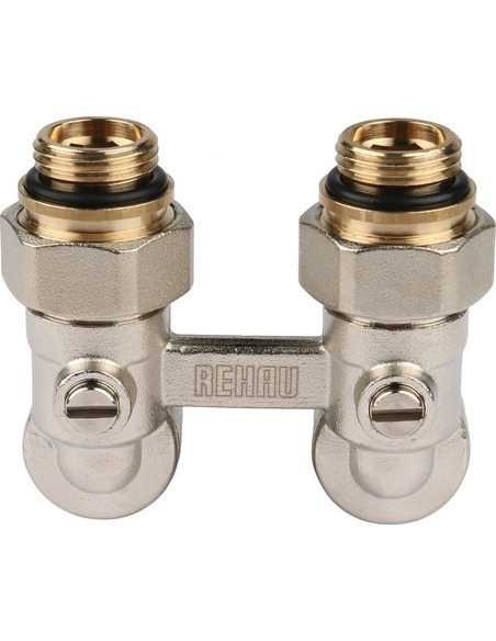 Блок шаровых кранов РЕХАУ G1/2" x G3/4" угловой с соединительным ниппелем