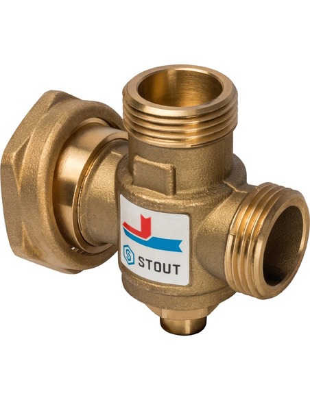 Термостатический смесительный клапан STOUT 70°C, 1" НРх1" НРх1 1/2" НГ, Kvs 3,2