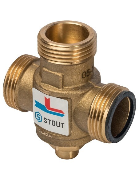 Термостатический смесительный клапан STOUT 70°C, 1" НРх1" НРх1 1/2" НГ, Kvs 3,2