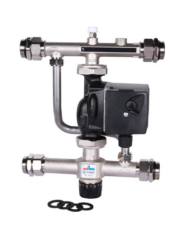 Насосно-смесительный узел STOUT термостат. клапан 30-60°C, насос UPSO 25-65 130