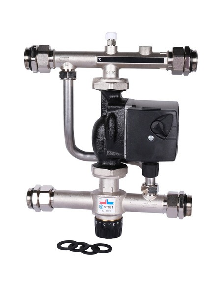 Насосно-смесительный узел STOUT термостат. клапан 30-60°C, насос UPSO 25-65 130