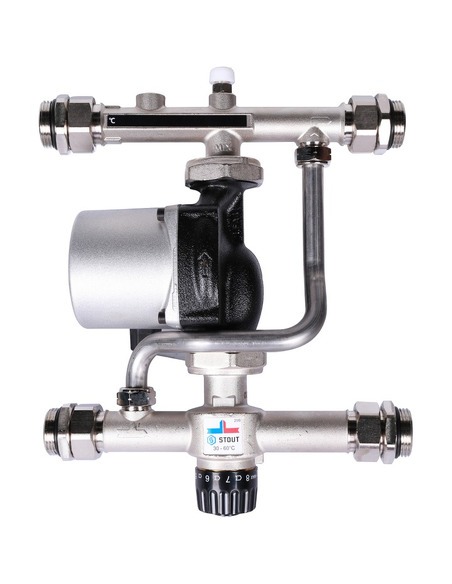 Насосно-смесительный узел STOUT термостат. клапан 30-60°C, насос UPSO 25-65 130