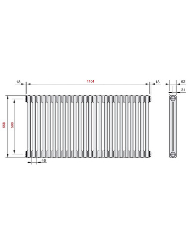 Радиатор трубчатый Zehnder Charleston 2056/24 1270/7610 1/2" RAL9016 (кроншт. в компл.)
