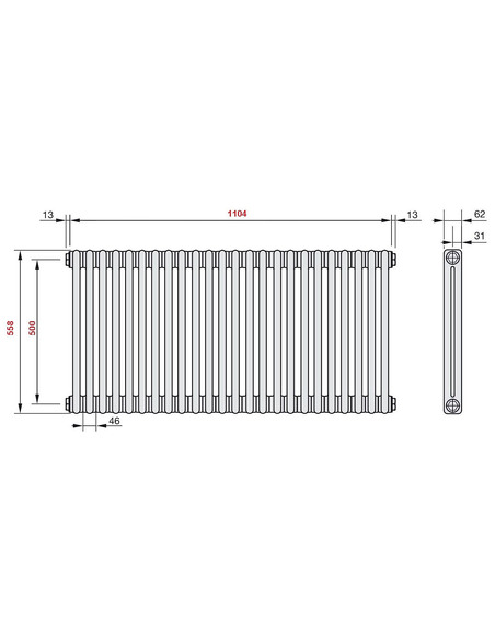 Радиатор трубчатый Zehnder Charleston 2056/24 1270/7610 1/2" RAL9016 (кроншт. в компл.)