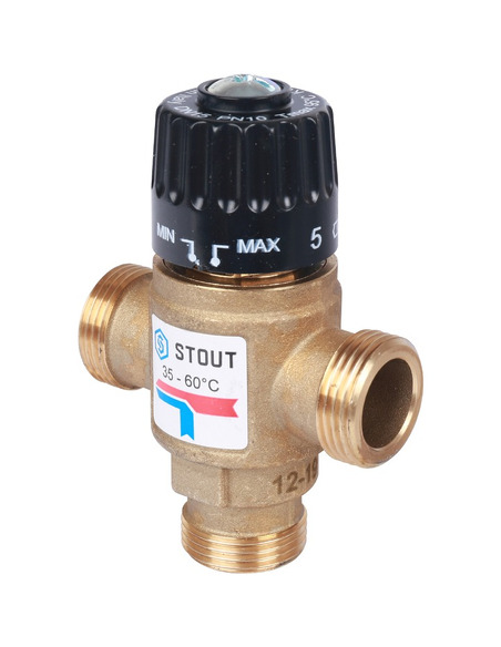 Термостатический смесительный клапан STOUT 35-60°C, 3/4" НР, Kvs 1,6