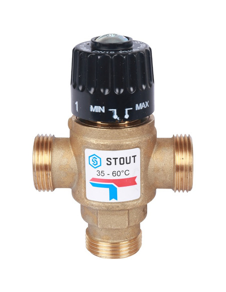 Термостатический смесительный клапан STOUT 35-60°C, 3/4" НР, Kvs 1,6