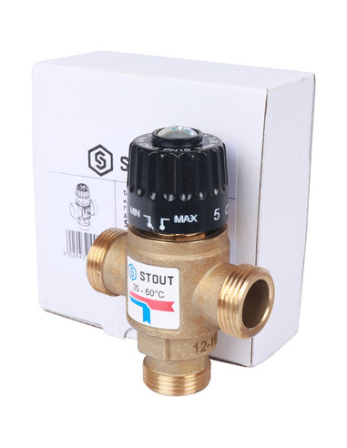 Термостатический смесительный клапан STOUT 35-60°C, 3/4" НР, Kvs 1,6