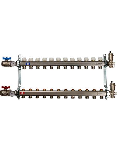 Коллектор STOUT из нержавеющей стали в сборе без расходомеров 12 вых.