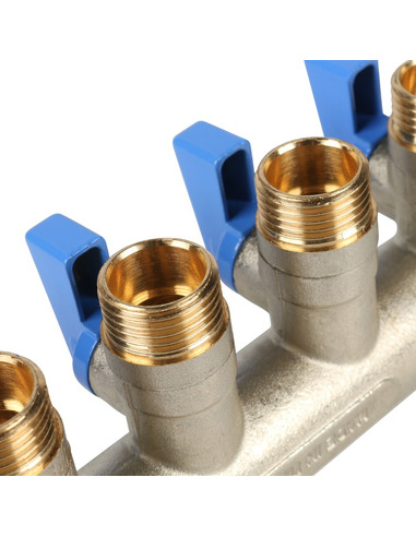 Коллектор с шаровыми кранами STOUT 3/4", 4 вых. 1/2" (синие ручки)