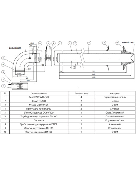 Комплект дымохода STOUT Ø60/100 - 850мм