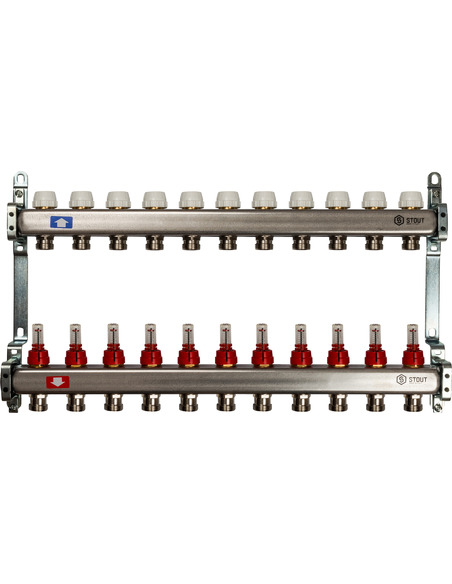 Коллектор STOUT из нержавеющей стали с расходомерами 11 вых.