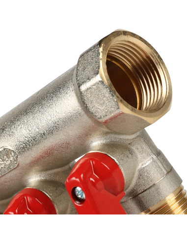 Коллектор с шаровыми кранами STOUT 3/4", 4 вых. 1/2" (красные ручки)