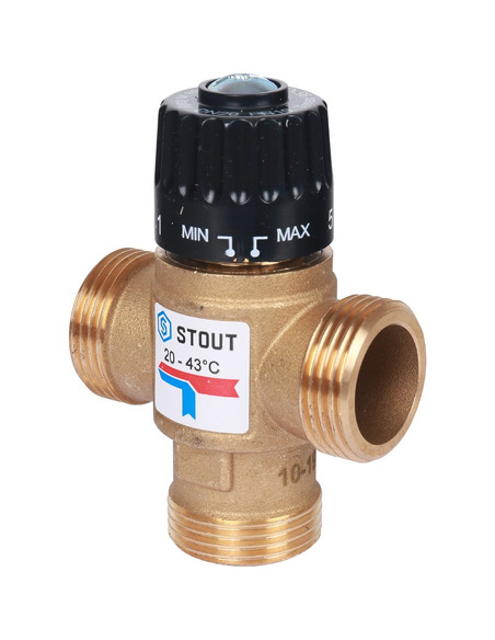 Термостатический смесительный клапан STOUT 20-43°C, 1" НР, Kvs 2,5