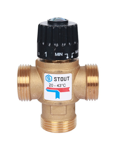 Термостатический смесительный клапан STOUT 20-43°C, 1" НР, Kvs 2,5