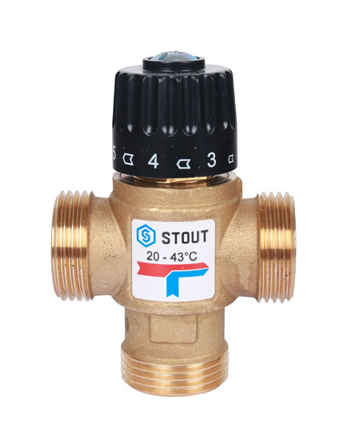 Термостатический смесительный клапан STOUT 20-43°C, 1" НР, Kvs 2,5
