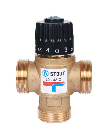 Термостатический смесительный клапан STOUT 20-43°C, 1" НР, Kvs 2,5