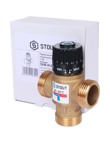 Термостатический смесительный клапан STOUT 20-43°C, 1" НР, Kvs 2,5