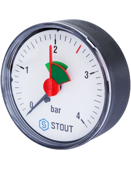 Манометр STOUT 63 мм, 1/4", 0-4 бар, аксиальный с указателем предела