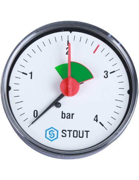 Манометр STOUT 63 мм, 1/4", 0-4 бар, аксиальный с указателем предела