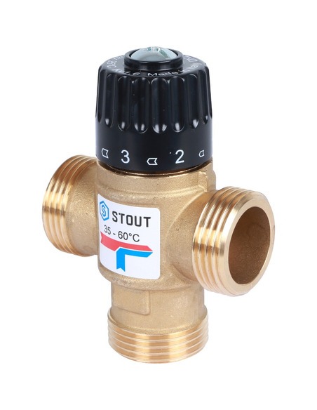 Термостатический смесительный клапан STOUT 35-60°C, 1" НР, Kvs 1,6