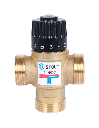 Термостатический смесительный клапан STOUT 35-60°C, 1" НР, Kvs 1,6