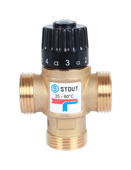 Термостатический смесительный клапан STOUT 35-60°C, 1" НР, Kvs 1,6