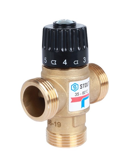 Термостатический смесительный клапан STOUT 35-60°C, 1" НР, Kvs 1,6
