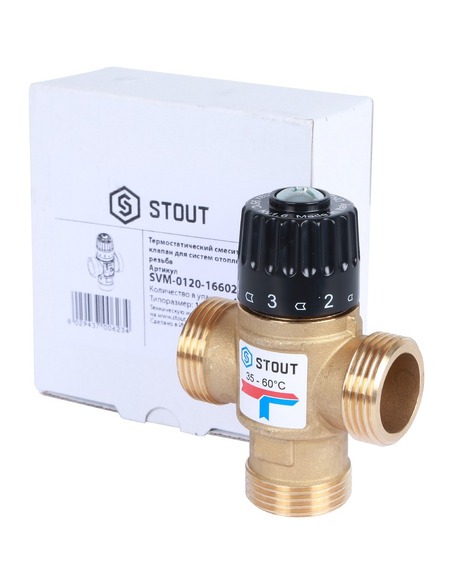 Термостатический смесительный клапан STOUT 35-60°C, 1" НР, Kvs 1,6