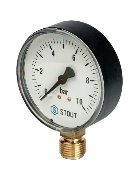 Манометр STOUT 80 мм, 1/2", 0-10 бар, радиальный
