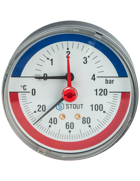 Термоманометр STOUT 80 мм, 0-120ºС, 0-4 бар аксиальный