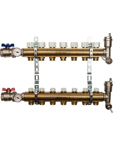 Коллектор STOUT из латуни в сборе без расходомеров 7 вых.