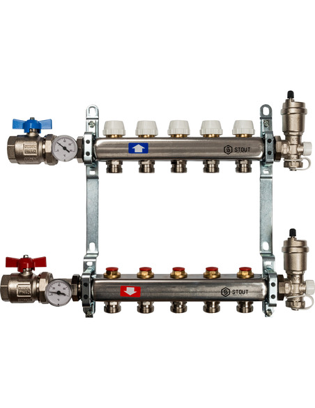 Коллектор STOUT из нержавеющей стали в сборе без расходомеров 5 вых.