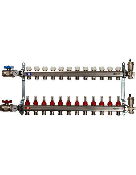Коллектор STOUT из нержавеющей стали в сборе с расходомерами 12 вых.