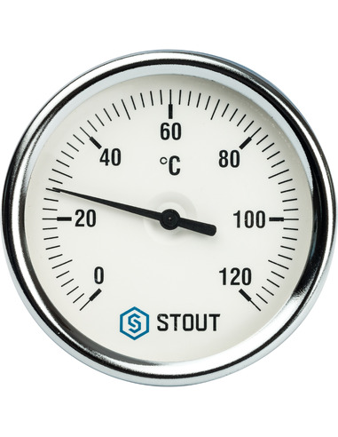 Термометр биметаллический STOUT 80 мм, 0-120ºС погружной, гильза 75 мм