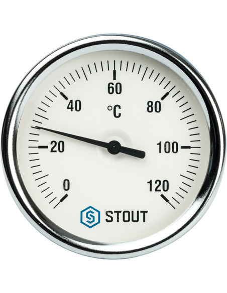 Термометр биметаллический STOUT 80 мм, 0-120ºС погружной, гильза 75 мм