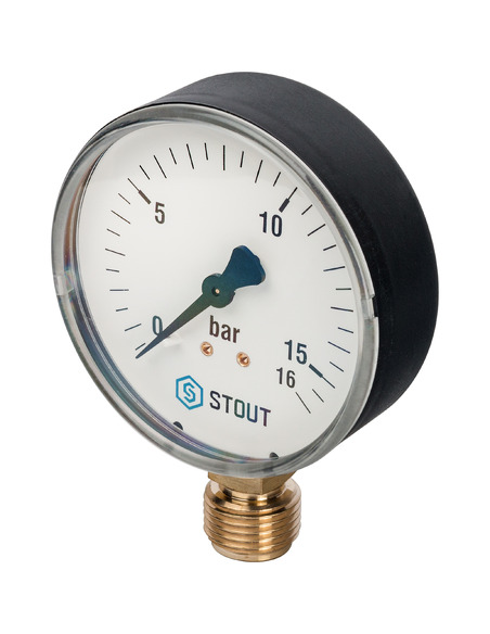 Манометр STOUT 80 мм, 1/2", 0-16 бар, радиальный