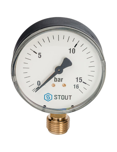 Манометр STOUT 80 мм, 1/2", 0-16 бар, радиальный