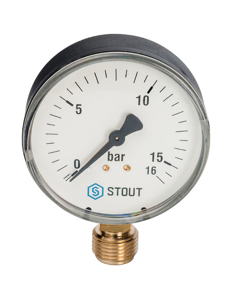 Манометр STOUT 80 мм, 1/2", 0-16 бар, радиальный