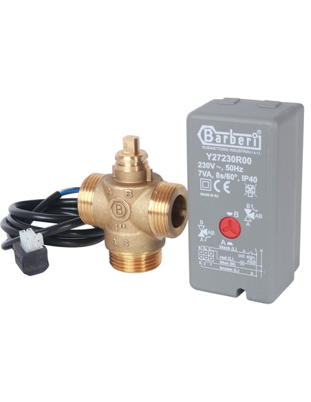 Клапан трехходовой зональный STOUT 1" НР с сервоприводом 230V, Kvs 8 (компактный)