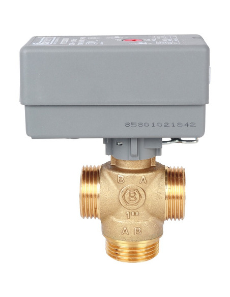 Клапан трехходовой зональный STOUT 1" НР с сервоприводом 230V, Kvs 8 (компактный)