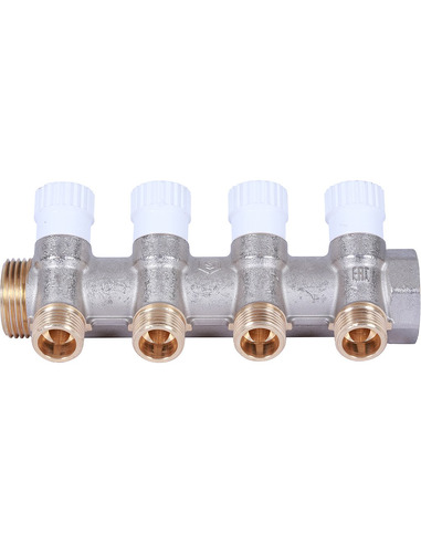 Коллектор распределительный STOUT 3/4", 4 вых. 1/2" плоское уплотнение