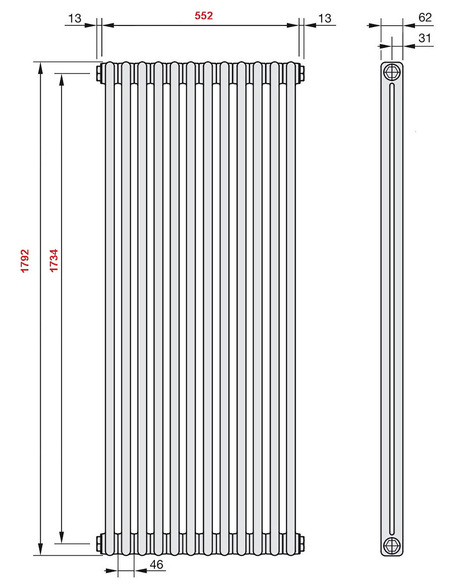 Радиатор трубчатый Zehnder Charleston 2180/12 1270/7610 1/2" RAL9016 (кроншт. в компл.)