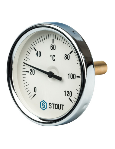 Термометр биметаллический STOUT 80 мм, 0-120ºС погружной, гильза 50 мм