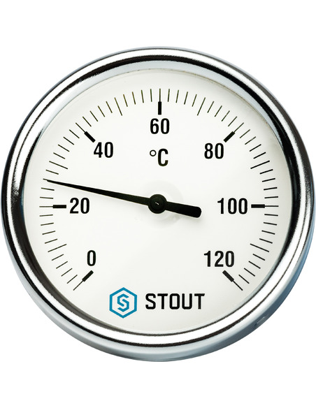 Термометр биметаллический STOUT 80 мм, 0-120ºС погружной, гильза 50 мм