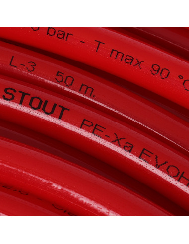 Труба из сшитого полиэтилена STOUT 16х2,0 PE-Xa/EVOH красная (бухта 500 м)