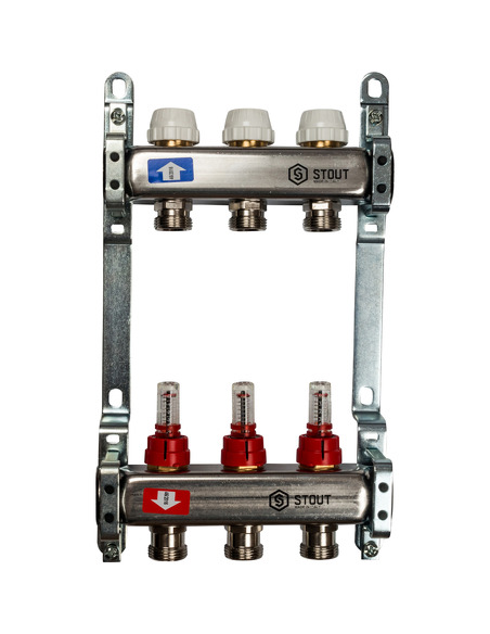 Коллектор STOUT из нержавеющей стали с расходомерами 3 вых.